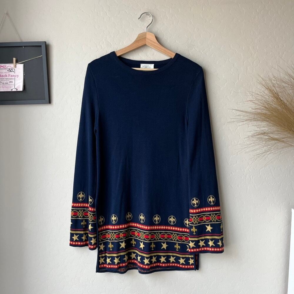 Camilla Jacquard Bamboo Knit Relaxed Tunic Sweater in Costume‎ Party Size XS - Picture 2 of 10